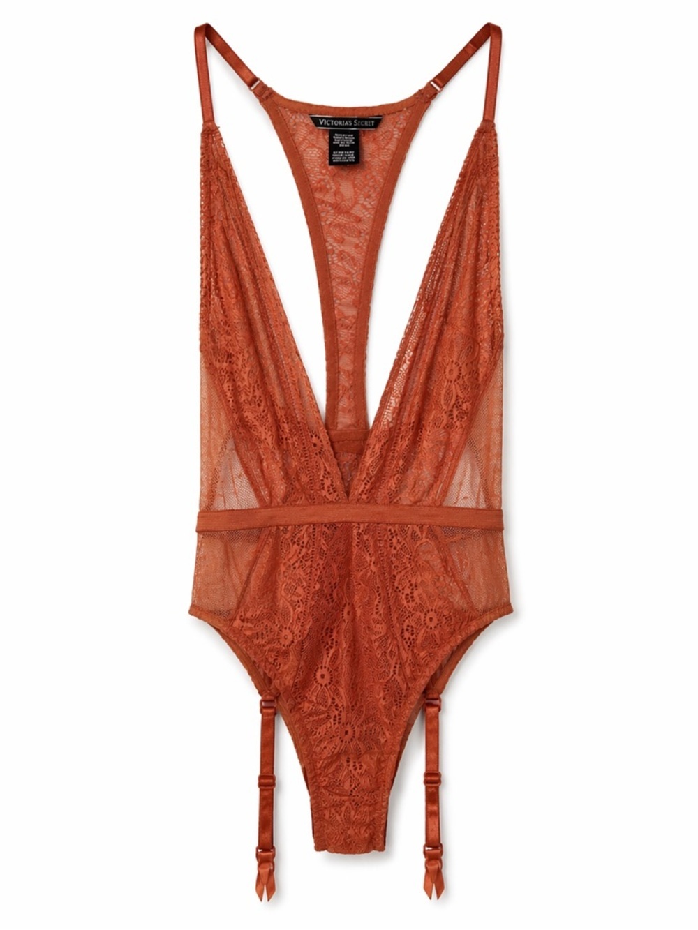 Victoria’s Secret Lace Teddy Bodysuit Rust Garter Lingerie XS